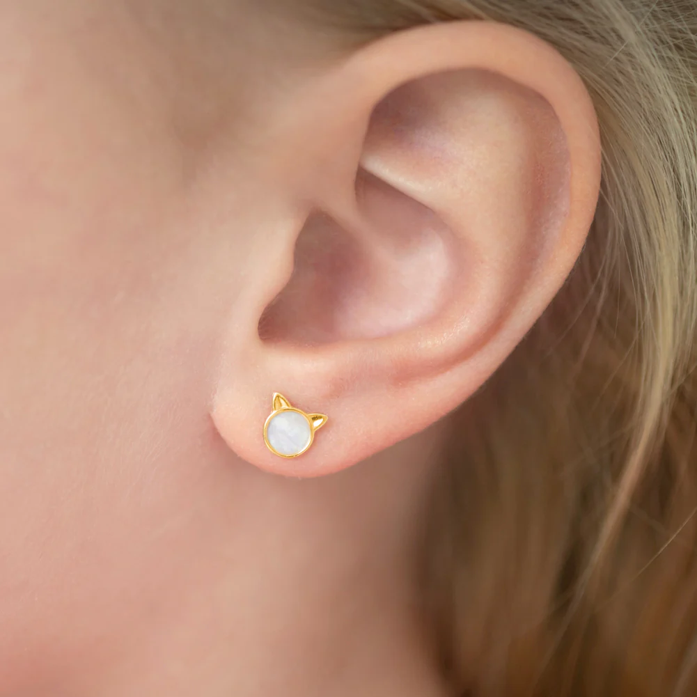Boucles d'oreilles chaton pour enfants en nacre 14k - IN SEASON JEWELRY