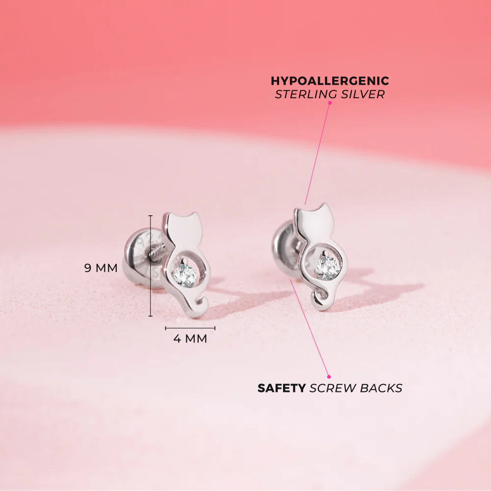 Boucles d'oreilles enfant chaton en zircon cubique - IN SEASON JEWELRY