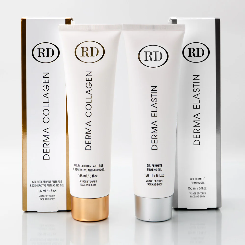 Duo Gel Régénérant Anti-Âge Derma Collagen 156ml et Gel Fermeté Derma Elastin 156ml Format Visage et Corps - RD COSMETIC