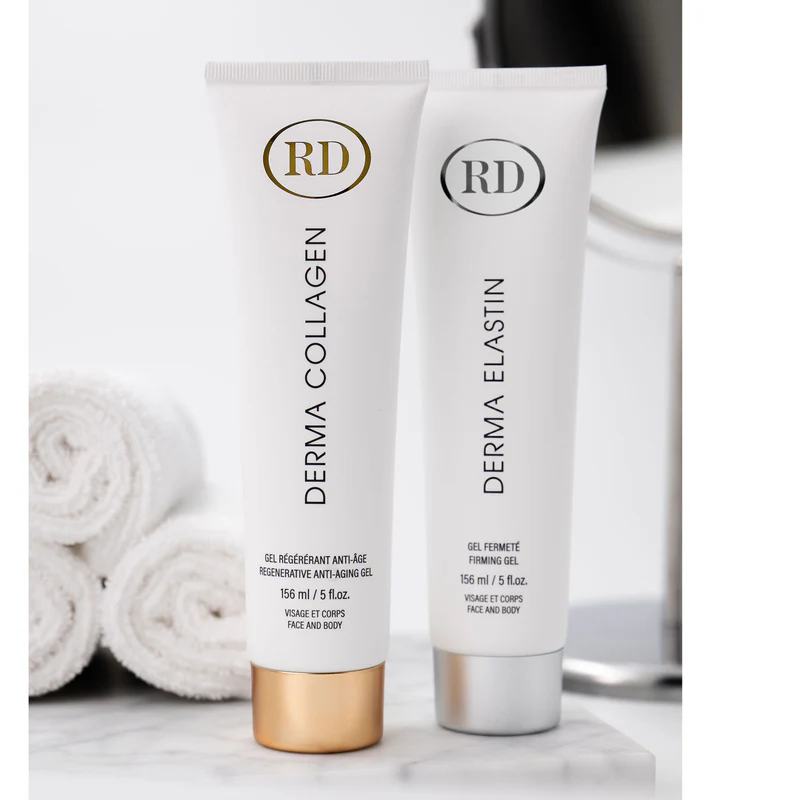 Duo Gel Régénérant Anti-Âge Derma Collagen 156ml et Gel Fermeté Derma Elastin 156ml Format Visage et Corps - RD COSMETIC