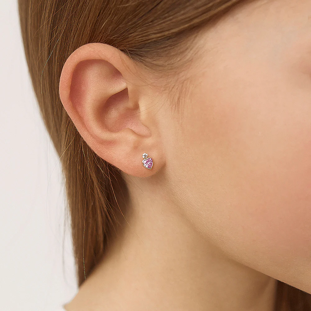Boucles d'oreilles Royal Heart pour fille en or 14k avec zirconiums cubiques - IN SEASON JEWELRY