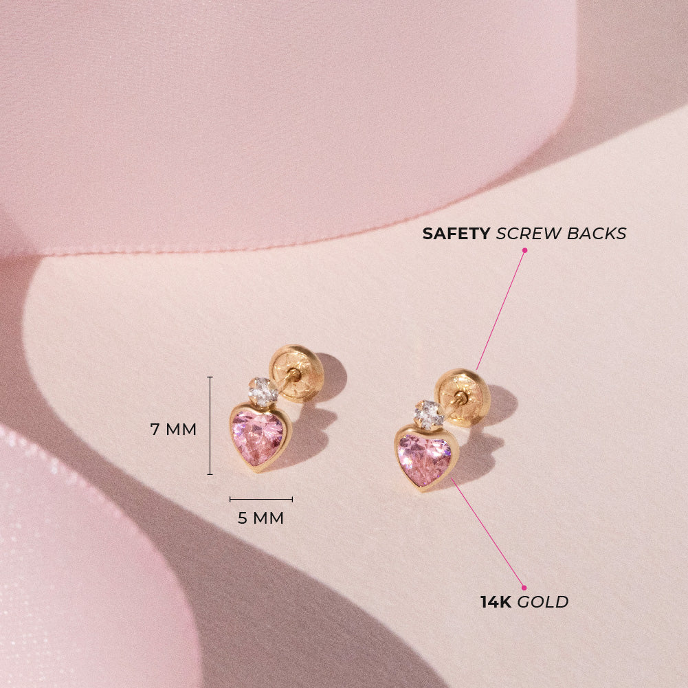Boucles d'oreilles Royal Heart pour fille en or 14k avec zirconiums cubiques - IN SEASON JEWELRY