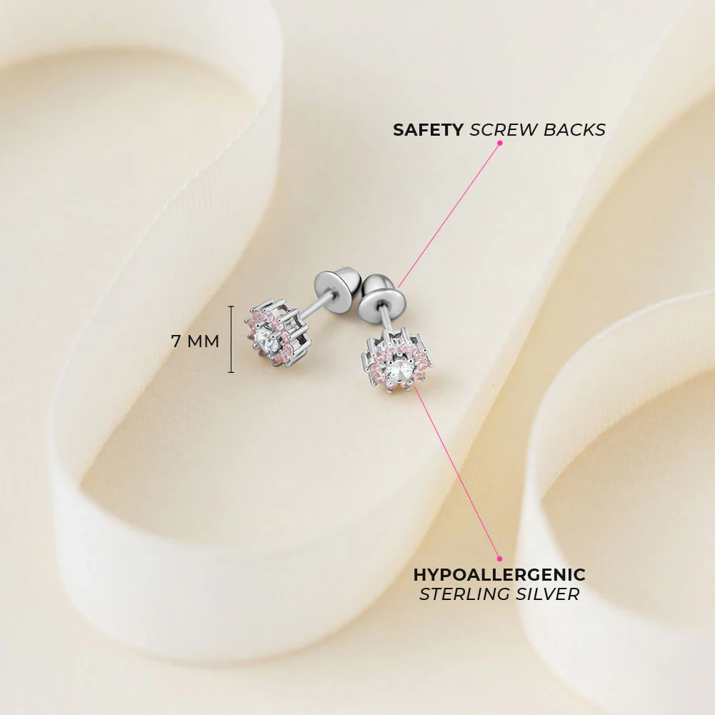 Boucles d'oreilles enfants roses et transparentes à fleurs - IN SEASON JEWELRY