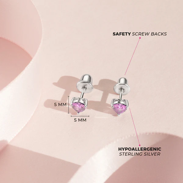 Boucles d'oreilles enfant solitaire cœur avec pierre de naissance CZ - IN SEASON JEWELRY